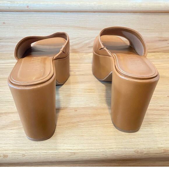 Gianni Binni Lomah Leather  Square Toe Platforms Sandals Chunky Heels Tan 10us - Picture 4 of 10